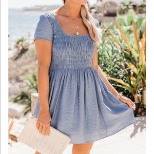 Pink Lily Square Neck Smocked Midi Dress Short Sleeve Blue Women’s Medium NWT